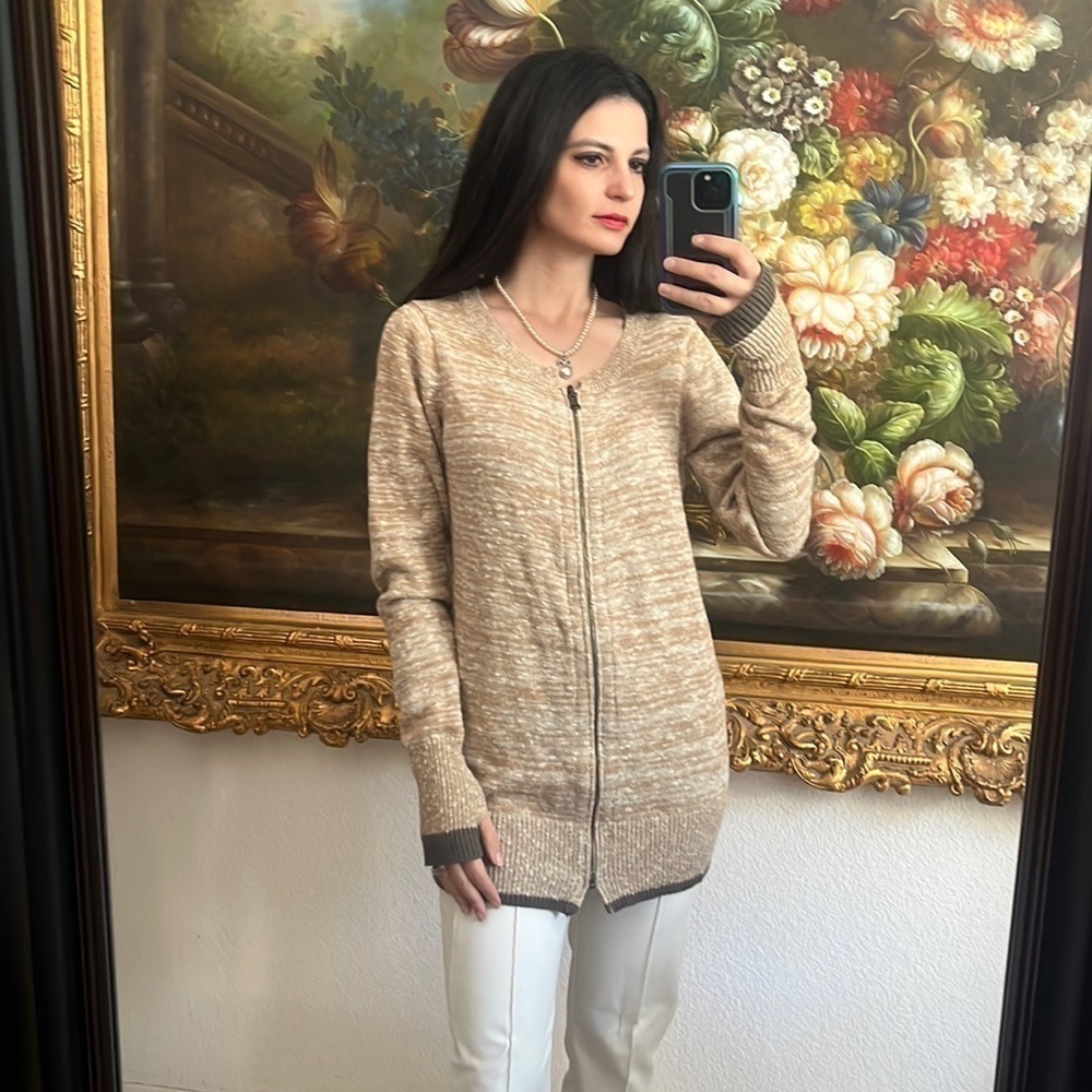 Free People Womens Full Zip Brown Long Sweater Size M